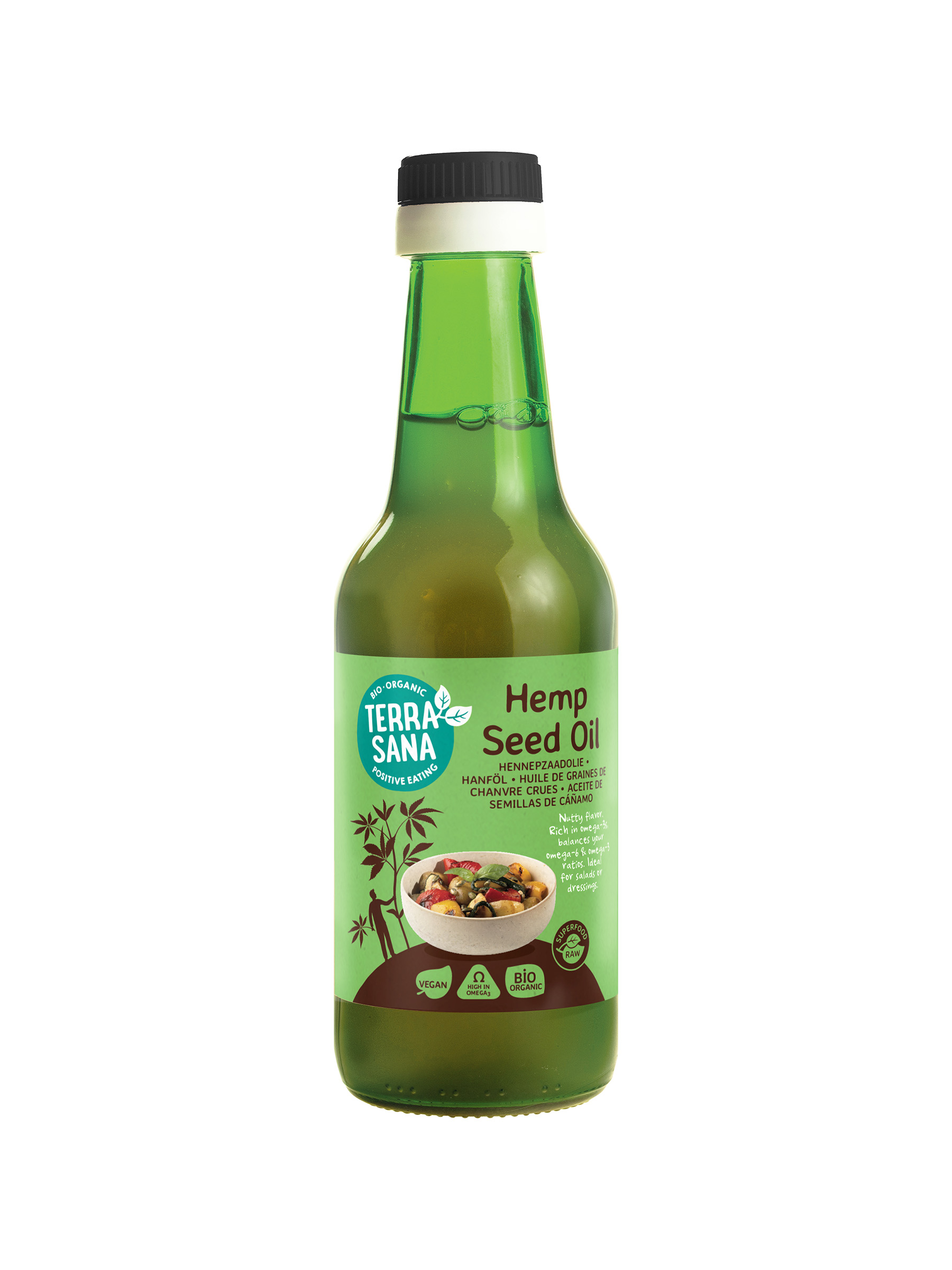 TerraSana Raw hennep olie koudgeperst in glas bio