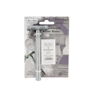 Hans Baier Veiligheidsscheermes chroom blister met 10 mesjes