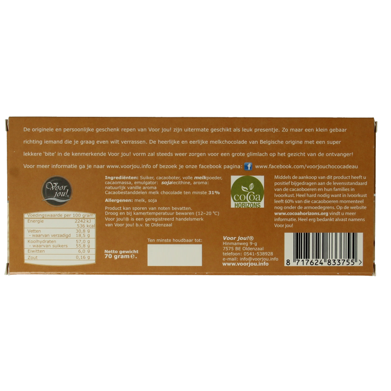 Voor Jou! Wensreep melkchocolade knuffel - Afbeelding 2