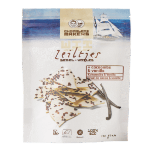 Chocolatemakers Zeiltjes wit met cacaonibs & vanille bio
