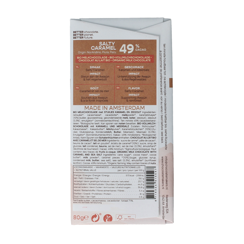Chocolatemakers Fairtrade salty caramel 49% bio - Afbeelding 2