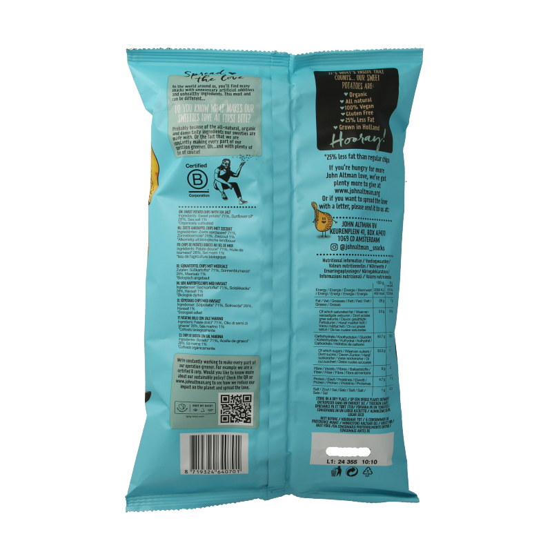 John Altman Zoete aardappel chips sea salt bio - Afbeelding 2