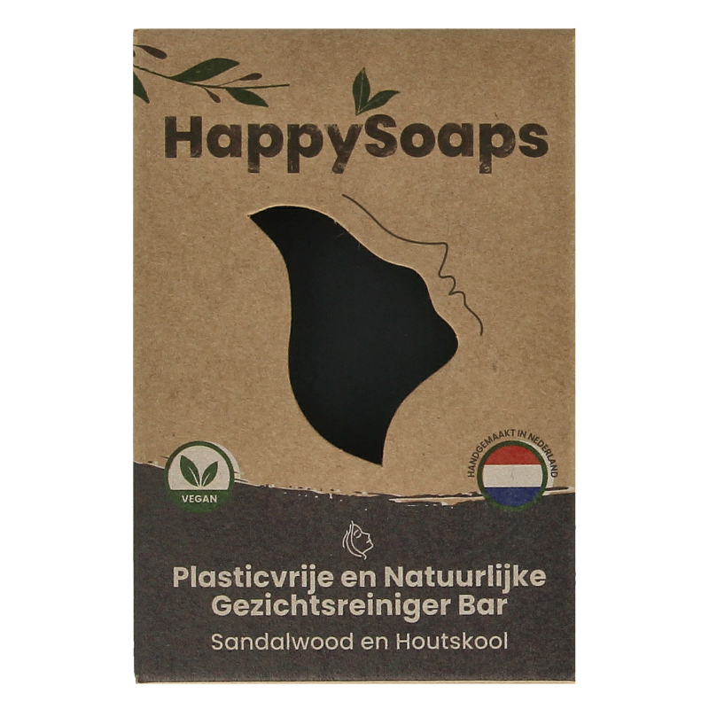 Happysoaps Gezichtsreiniger bar houtskool en sandelwood