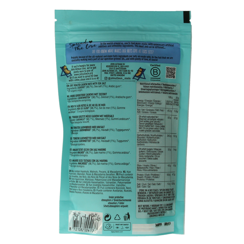 John Altman Dry roasted cashew nuts sea salt bio - Afbeelding 2
