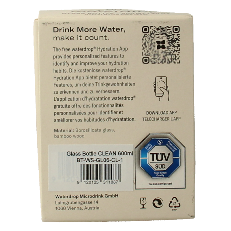 Waterdrop Glazen drinkfles edition clean 600ml - Afbeelding 5